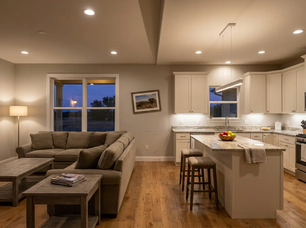 LED light fixtures brightening a Granbury living room