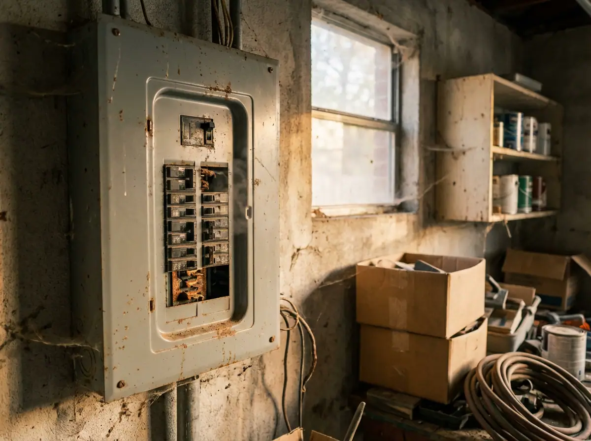 Outdated electrical panel in a Granbury home